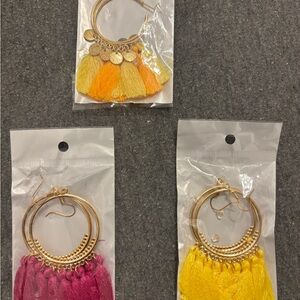 Gold and Yellow Tassel Hoop Earrings